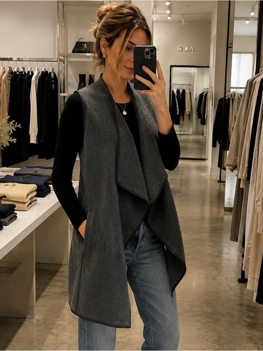 GAP Women’s Charcoal Grey Wool Blend Draped Open Front Size:L